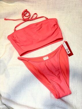 Xhilaration Coral-Pink Adjustable Bandeau Bikini Set NWT  - S/M